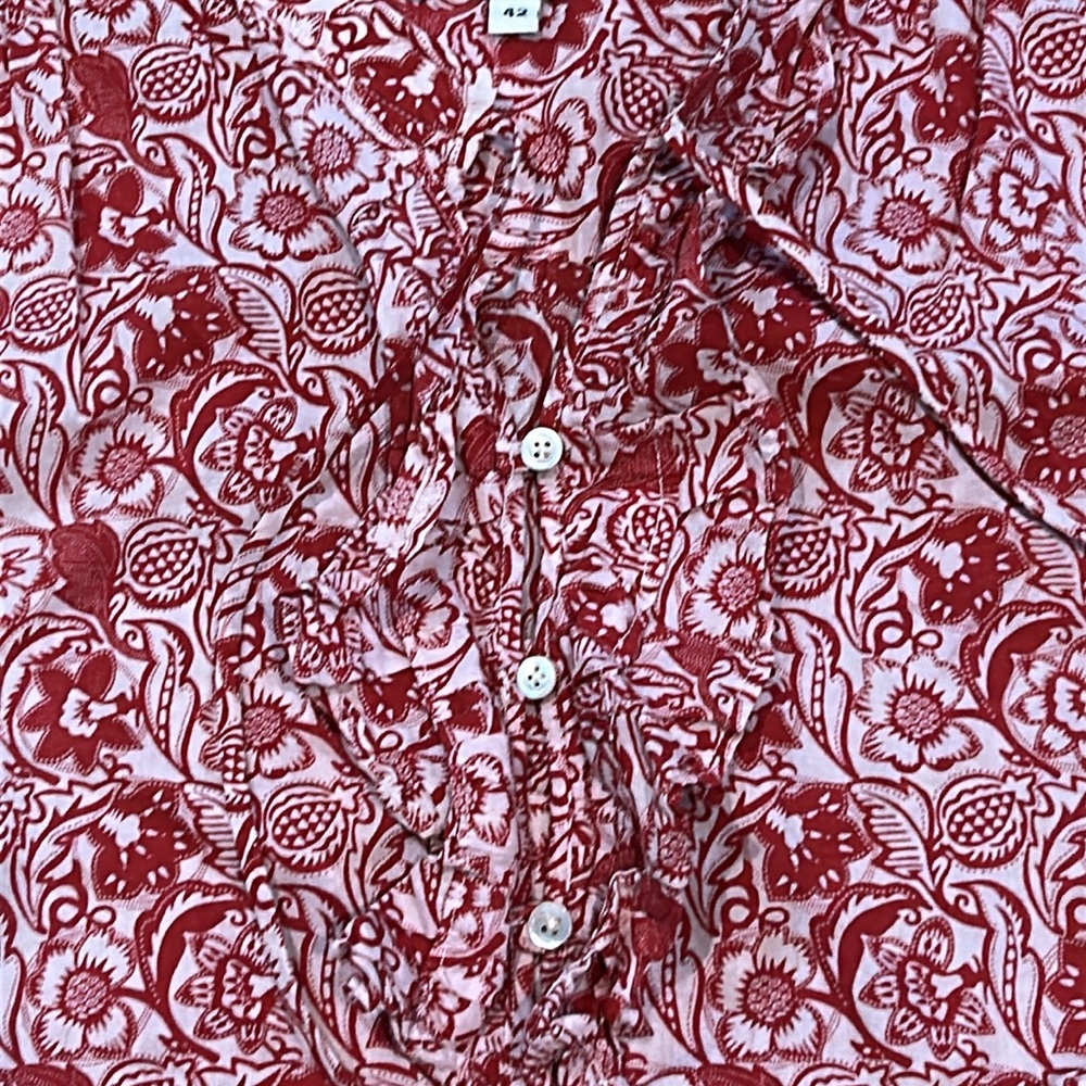 Derek Lam Red Vintage Floral Sleeveless Top Ruffle Button Neckline size 6 Boho - Picture 9 of 15